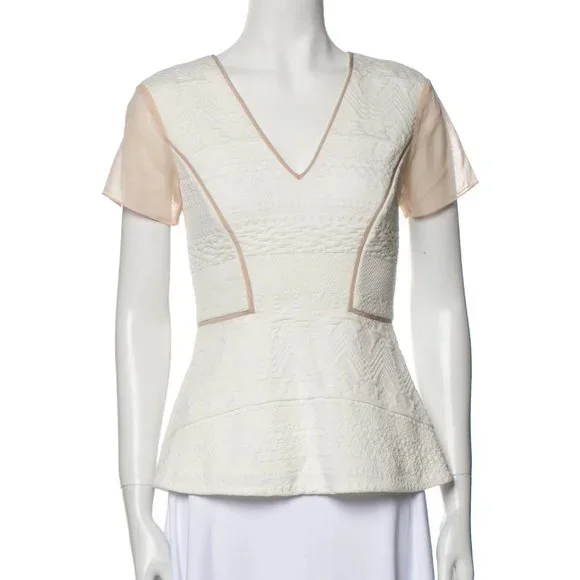 REBECCA TAYLOR Diamond Jacquard Peplum V-Neck Top MRSP $325 - Picture 4 of 6